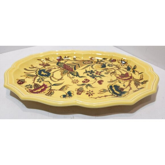 Vtg Salins France Abondance Stoneware Platter Yellow Floral Retro Scalloped Edge - Picture 5 of 12